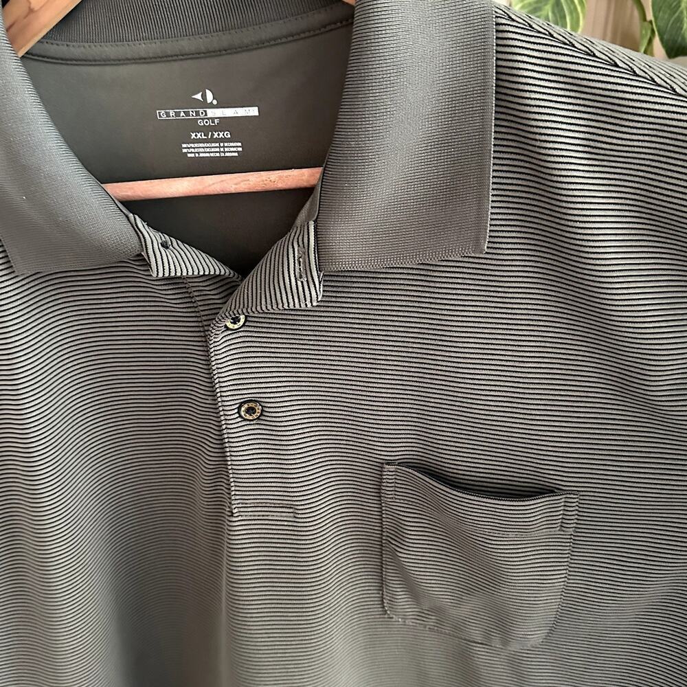 Grand Slam Golf Polo Shirt Men’s 2XL Gray Striped Performance Top - Picture 5 of 8